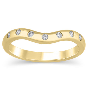 14Kt Yellow Gold Contoured Astre Band With .10cttw Round Natural Diamonds
