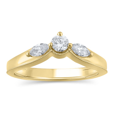 14Kt Yellow Gold Contoured Band With 3 Natural Diamonds Totaling .50cttw