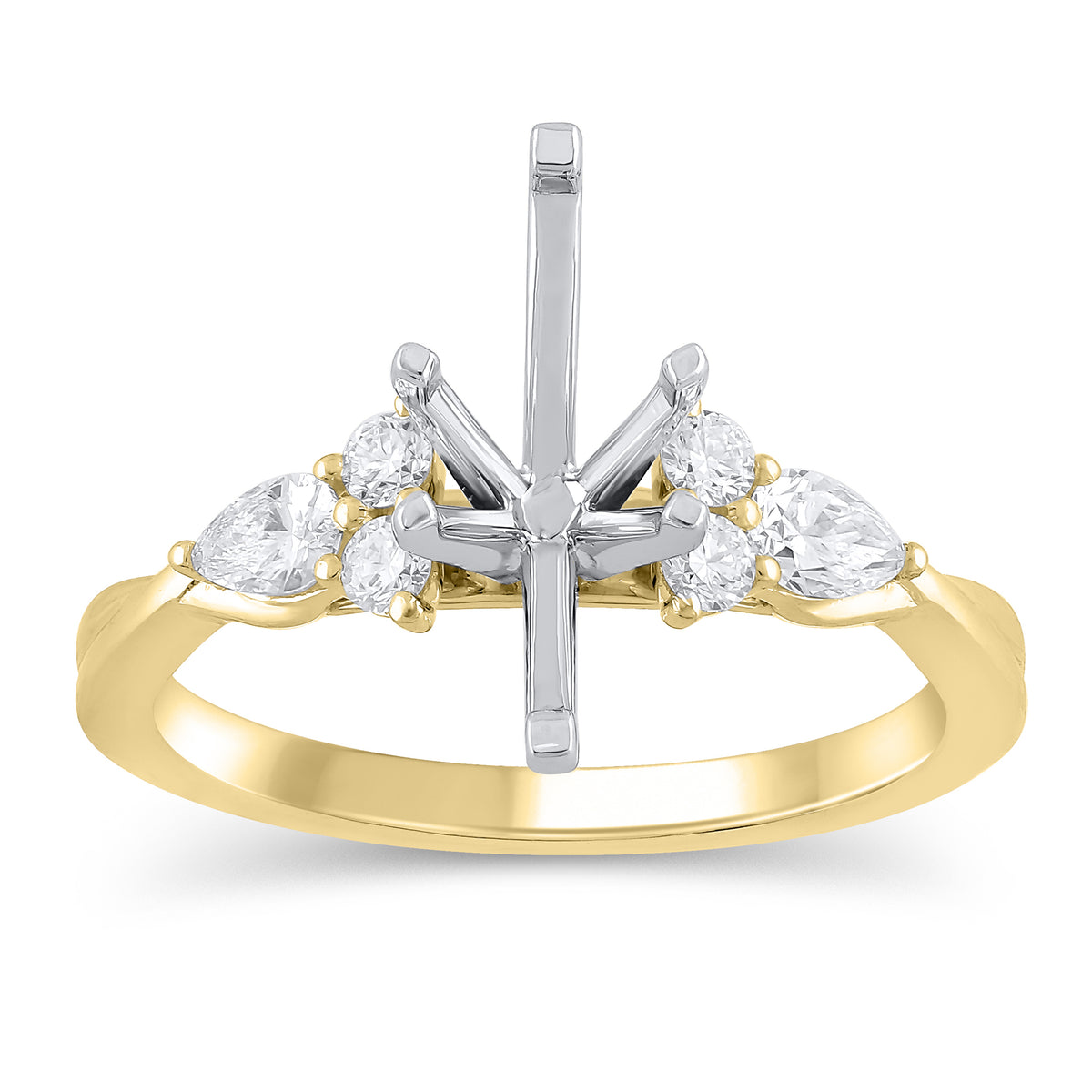 14Kt Yellow Gold Weave Mounting Ring With 6 Natural Diamonds Totaling .40cttw