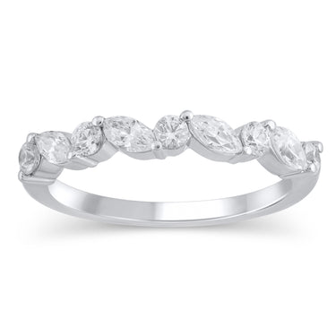 14Kt White Gold Band With Alternating Round & Marquise Natural Diamonds Totaling .75cttw