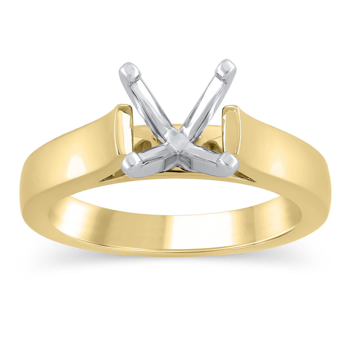 14Kt Yellow Gold Solid 3.5mm Squared Cathedral Ring Mounting