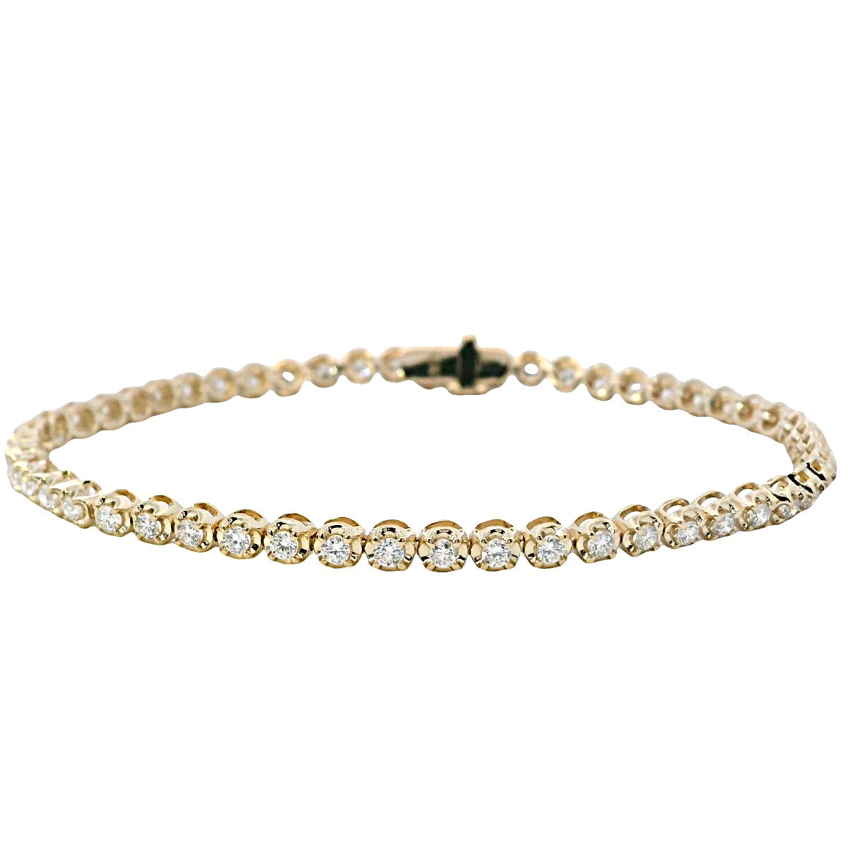 7" 14Kt Yellow Gold Buttercup Prong Set Bracelet with Natural Diamonds