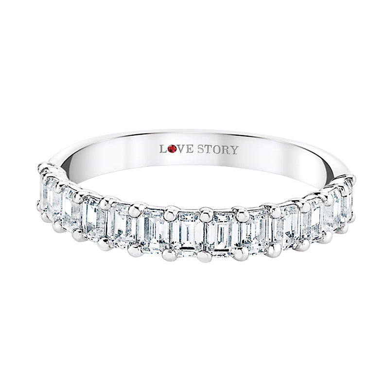 14kt White Gold Buttercup Set Band With 1cttw Emerald-Cut Natural Diamonds