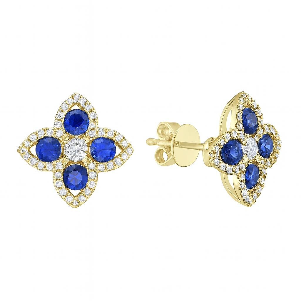 14Kt Yellow Gold Petal Power Stud Earrings with Natural Sapphires