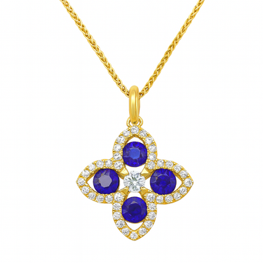 14Kt Yellow Gold Petal Power Pendant with Natural Sapphires