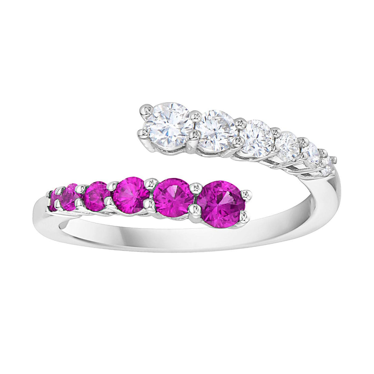 14Kt White Gold Pink Sapphire and Diamond Bypass Ring