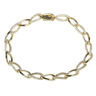 18Kt Yellow Gold Solid Alternating 0.83cttw Diamond Curb Link Bracelet