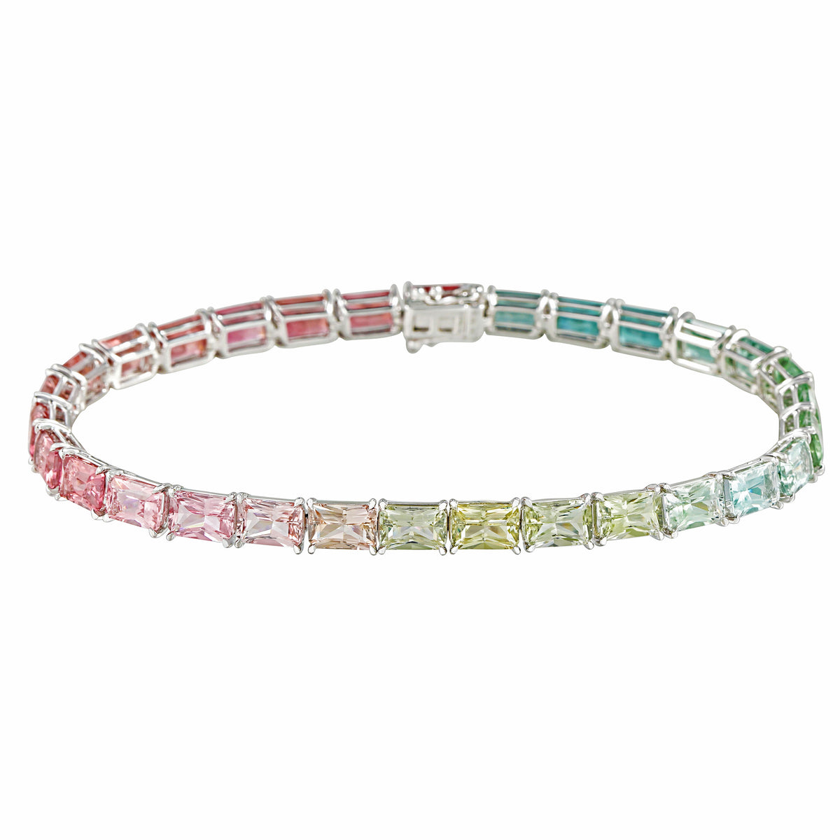 18Kt White Gold Emerald-Cut Rainbow Tourmaline 16.76cttw Bracelet