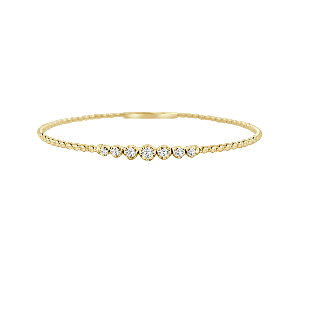 14Kt Yellow Gold Graduated 0.22cttw Natural Diamond Beaded Bangle Bracelet