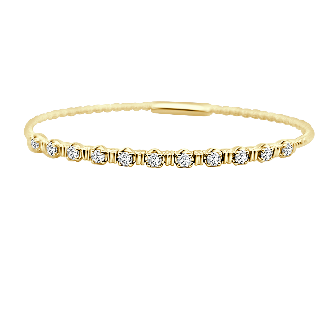 14Kt Yellow Gold Beaded 0.71cttw Diamond & Bar Flex Bangle
