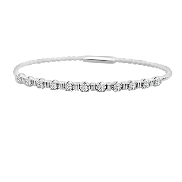 14Kt White Gold Beaded 0.74cttw Diamond and Bar Flex Bangle Bracelet