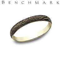 "The Olivia" 14Kt Yellow Gold 2.5mm Domed Band with Feather Pattern