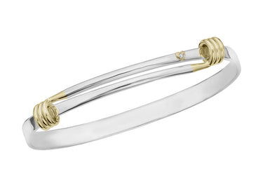 E.L. Designs 75th Anniversary Signature Edition Bracelet In Sterling Silver With 14Kt Yellow Gold Wire Wrapping And Gold & Diamond Heart Accent
