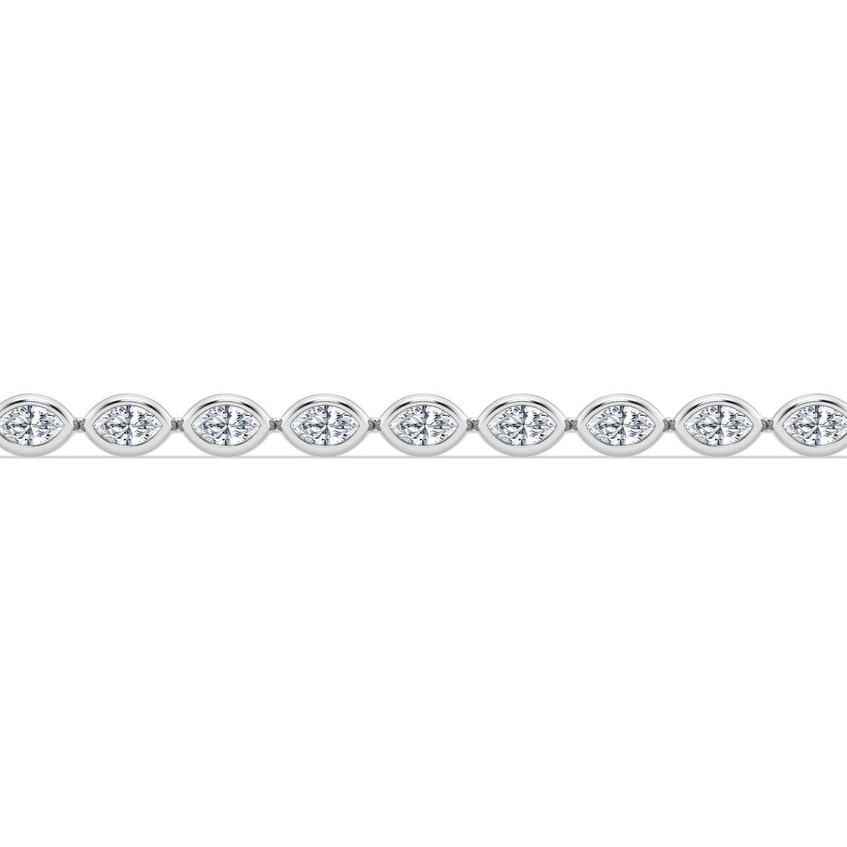 14Kt White Gold 7" Tennis Bracelet with 2.50Cttw Natural Bezel Set Marquise Diamonds