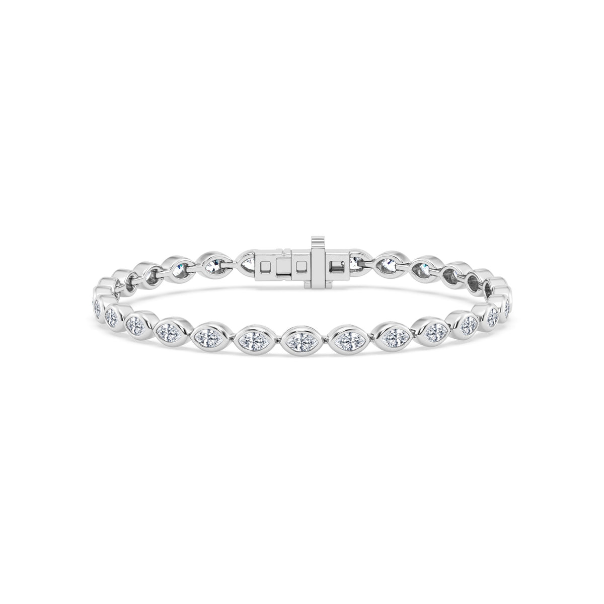 14Kt White Gold 7" Tennis Bracelet with 2.50Cttw Natural Bezel Set Marquise Diamonds