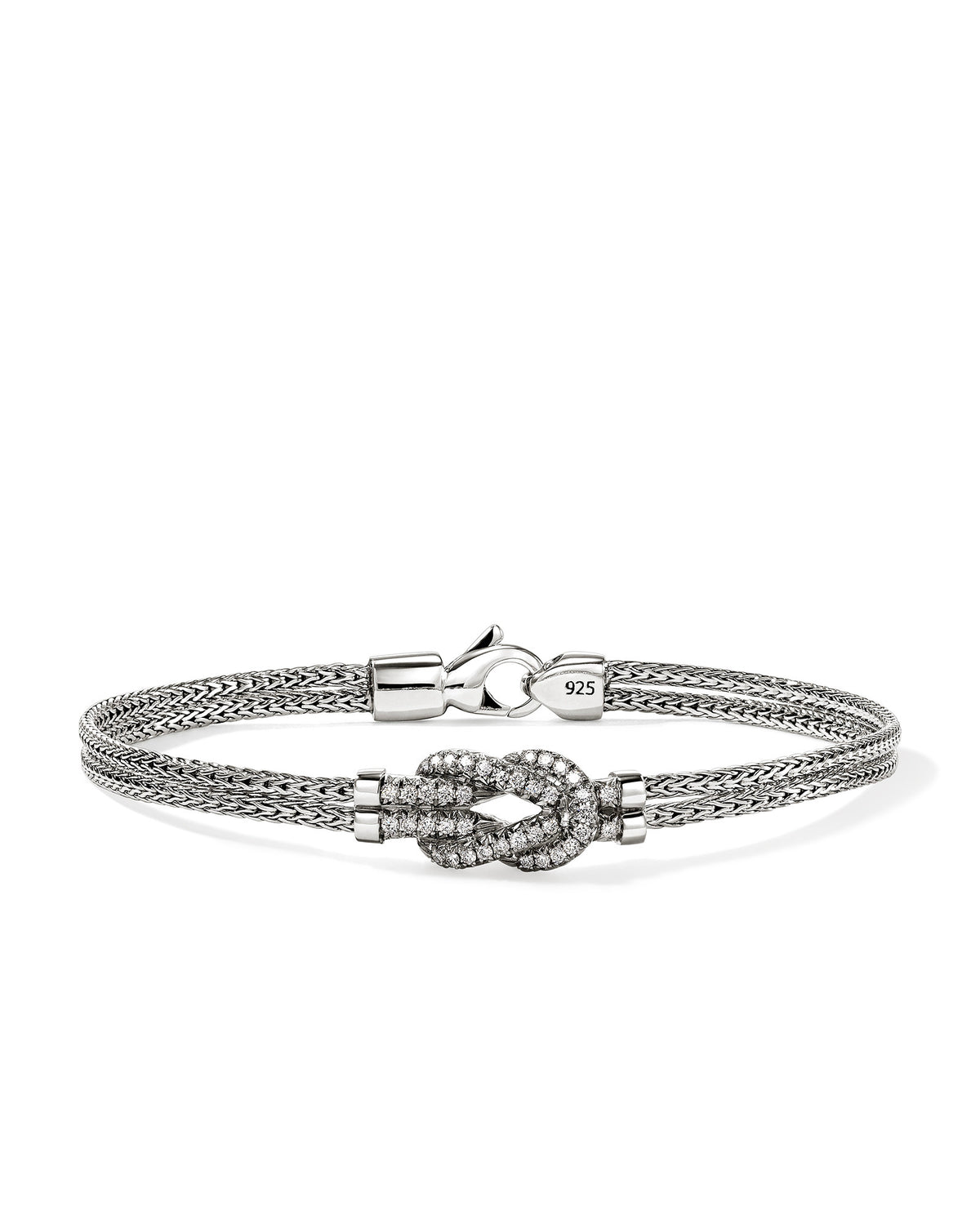 John Hardy Sterling Silver Love Knot Diamond Pave Double Row Bracelet