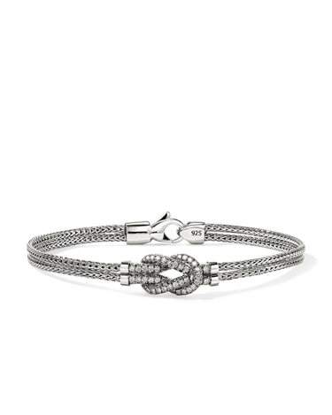 John Hardy Sterling Silver Love Knot Diamond Pave (0.30cttw) 3.6mm Chain Double Row Bracelet - Size M