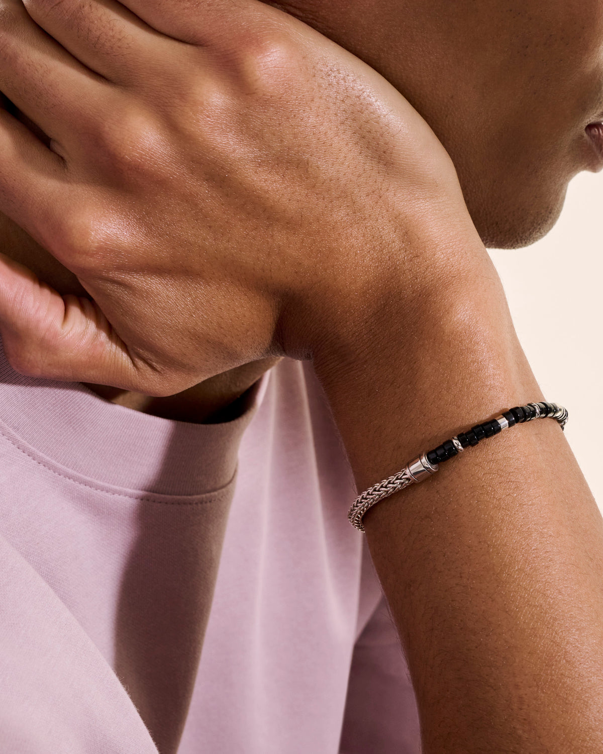 John Hardy Sterling Silver Heishi 4.5mm Chain & Treated Black Onyx Bracelet