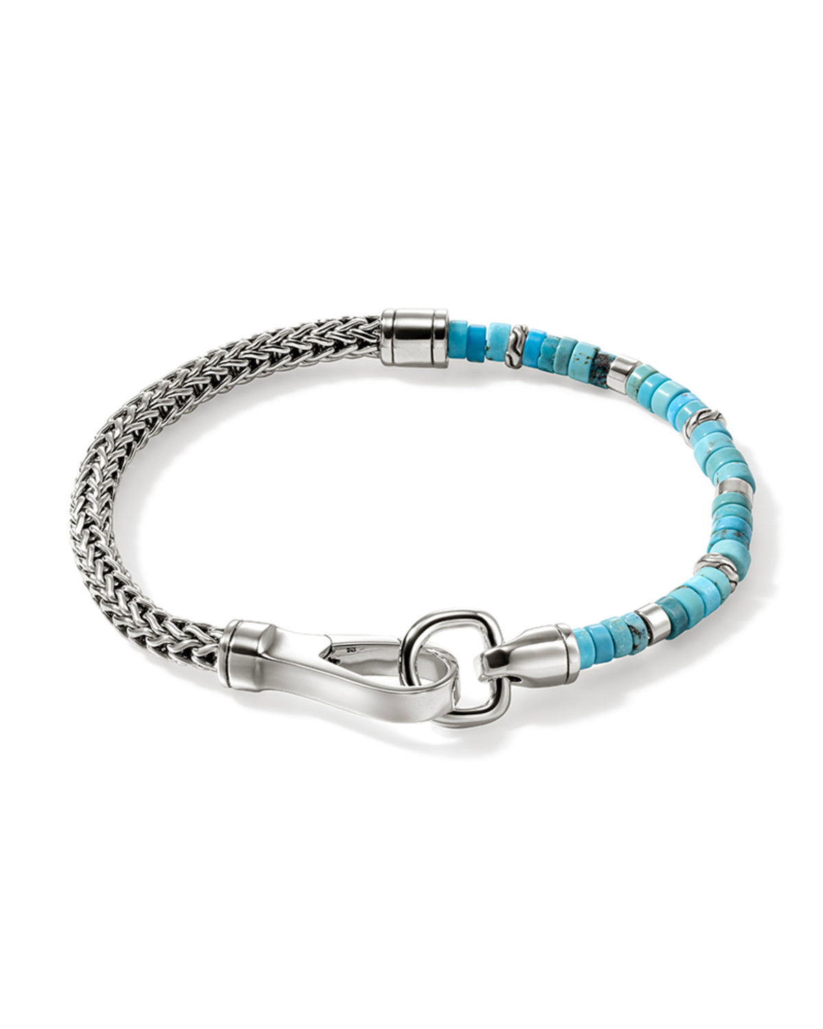 John Hardy Sterling Silver Heishi 4.5mm Chain & Treated Turquoise Bracelet