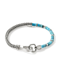 John Hardy Sterling Silver Heishi 4.5mm Chain & Treated Turquoise Bracelet