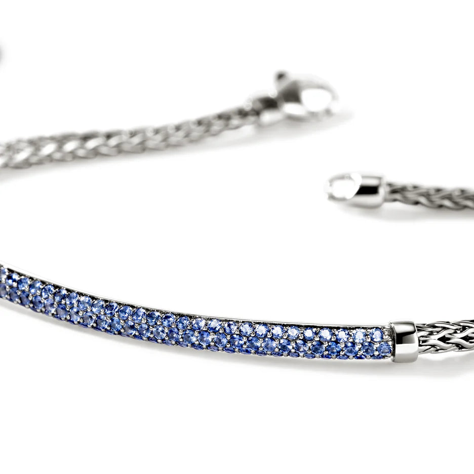 John Hardy JH Essentials Sterling Silver 2.5mm Pavé Blue Sapphire Bracelet