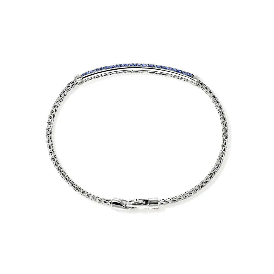 John Hardy JH Essentials Sterling Silver 2.5mm Pavé Blue Sapphire Bracelet