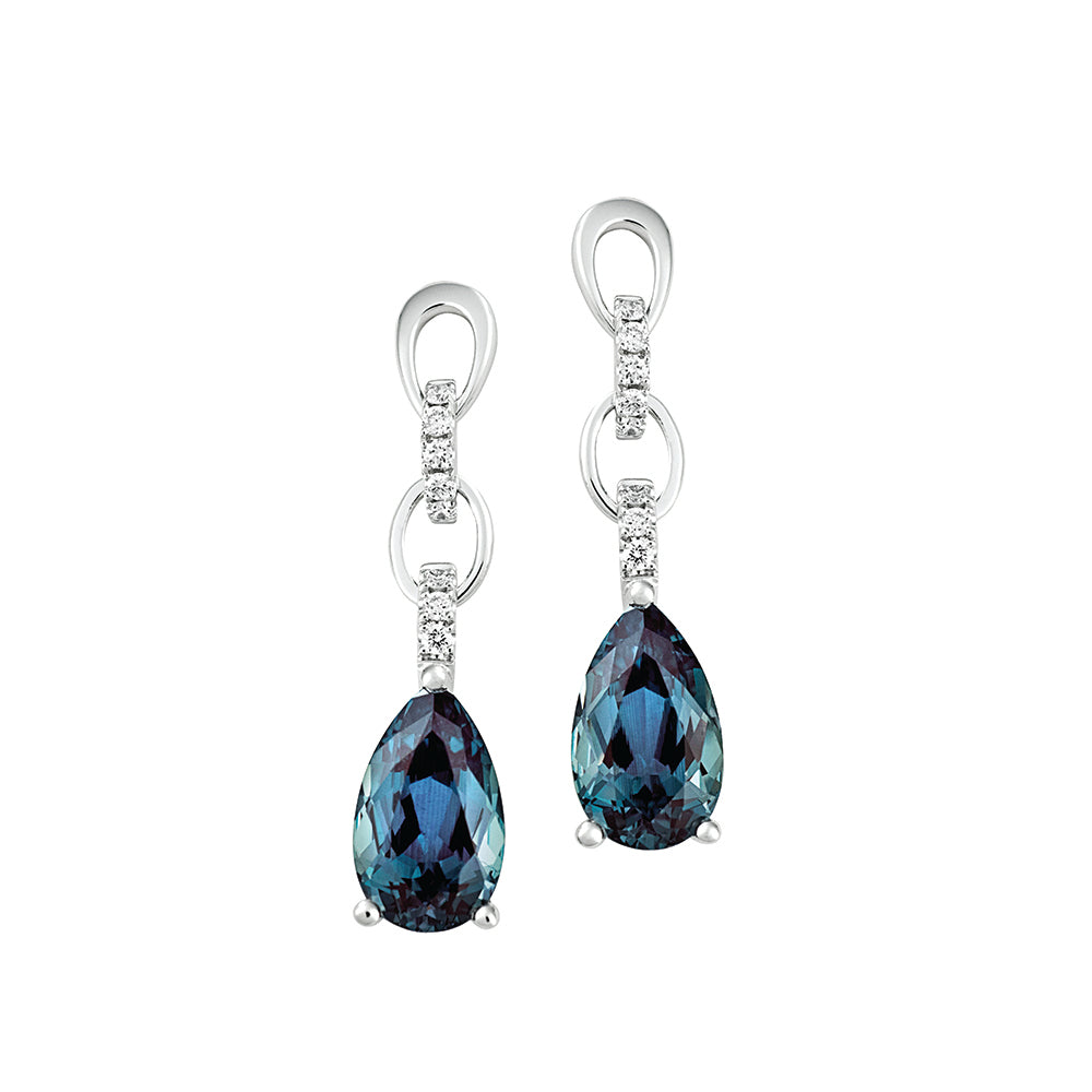 14Kt White Gold Chatham Lab-Created Alexandrite Dangle Earrings