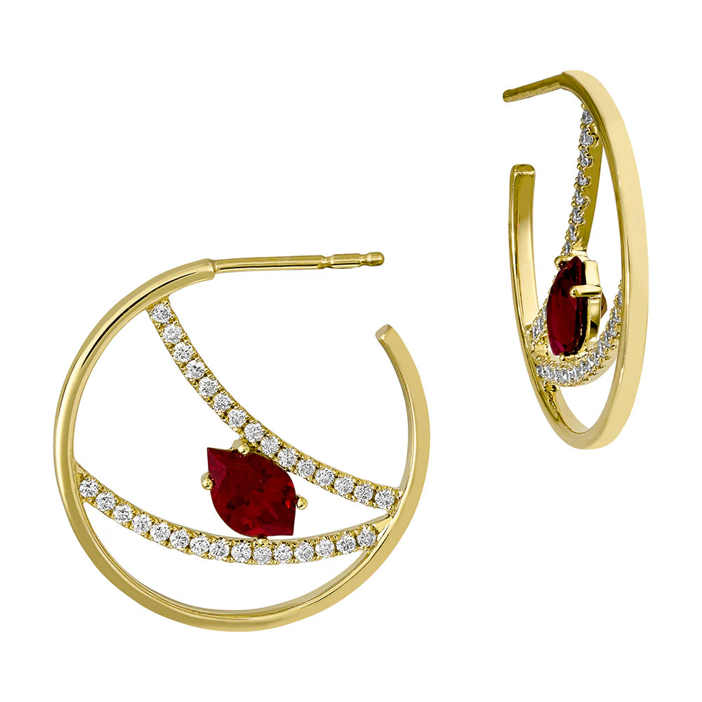 14kt Yellow Gold Chatham Lab-Created Ruby Earrings