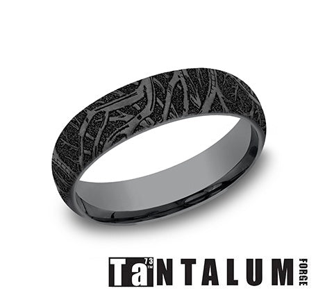 "The Artemis" 6.5mm Dark Tantalum Band with Enchanted Forest Pattern