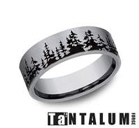 "The Cedar" 8mm Grey Tantalum Flat Band with Treeline