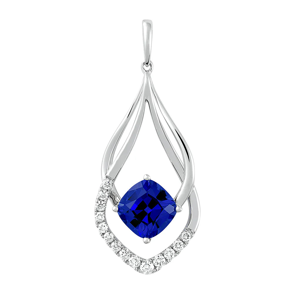 14kt White Gold Chatham Lab-Created Blue Sapphire Pendant