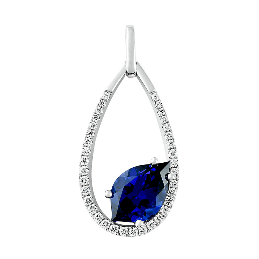 14kt White Gold Chatham Lab-Created Blue Sapphire Pendant