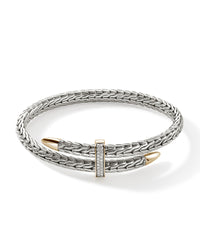 John Hardy 14Kt Gold & Sterling Silver Spear Diamond Pave Bypass Flex Cuff