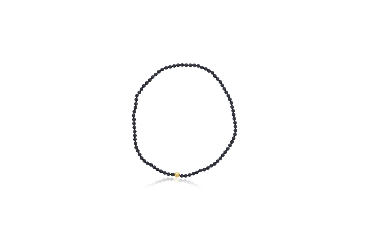 Dee Berkley 2mm Black Spinel with 3mm Gold Filled Finishing Bead Bracelet
