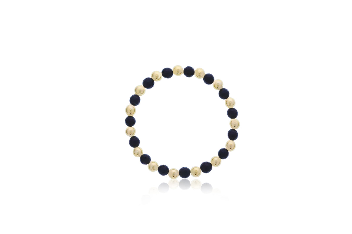 Dee Berkley Alternating 6mm Gold Filled Bead & 6mm Black Agate Bracelet