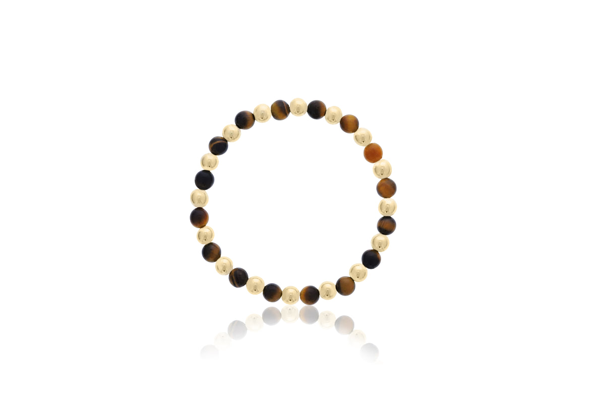 Dee Berkley Alternating 6mm Gold Filled Bead & 6mm Tiger Eye Bracelet