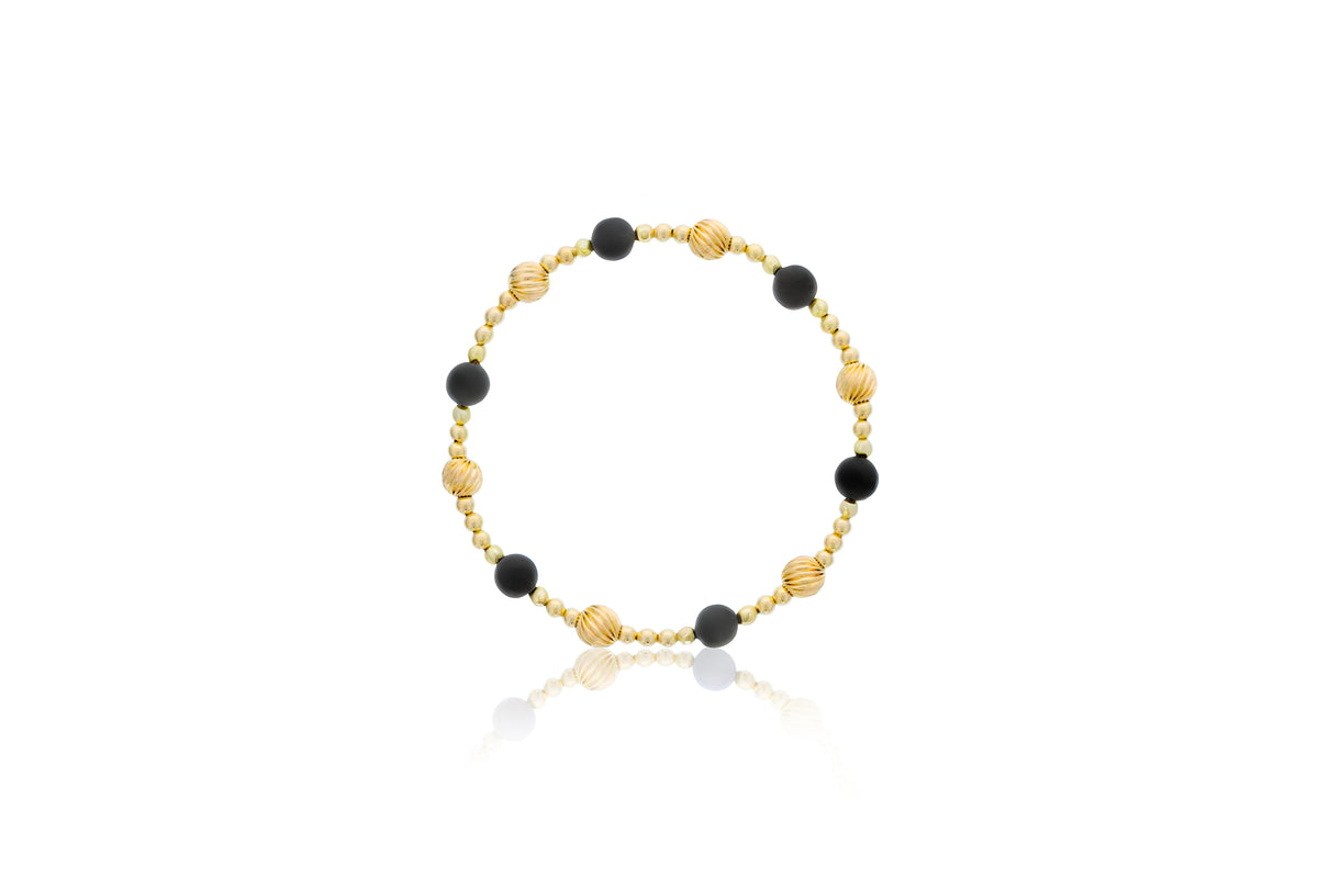 Dee Berkley 3mm Gold Filled Beads & 6mm Gold Filled and Black Agate Beaded Bracelet