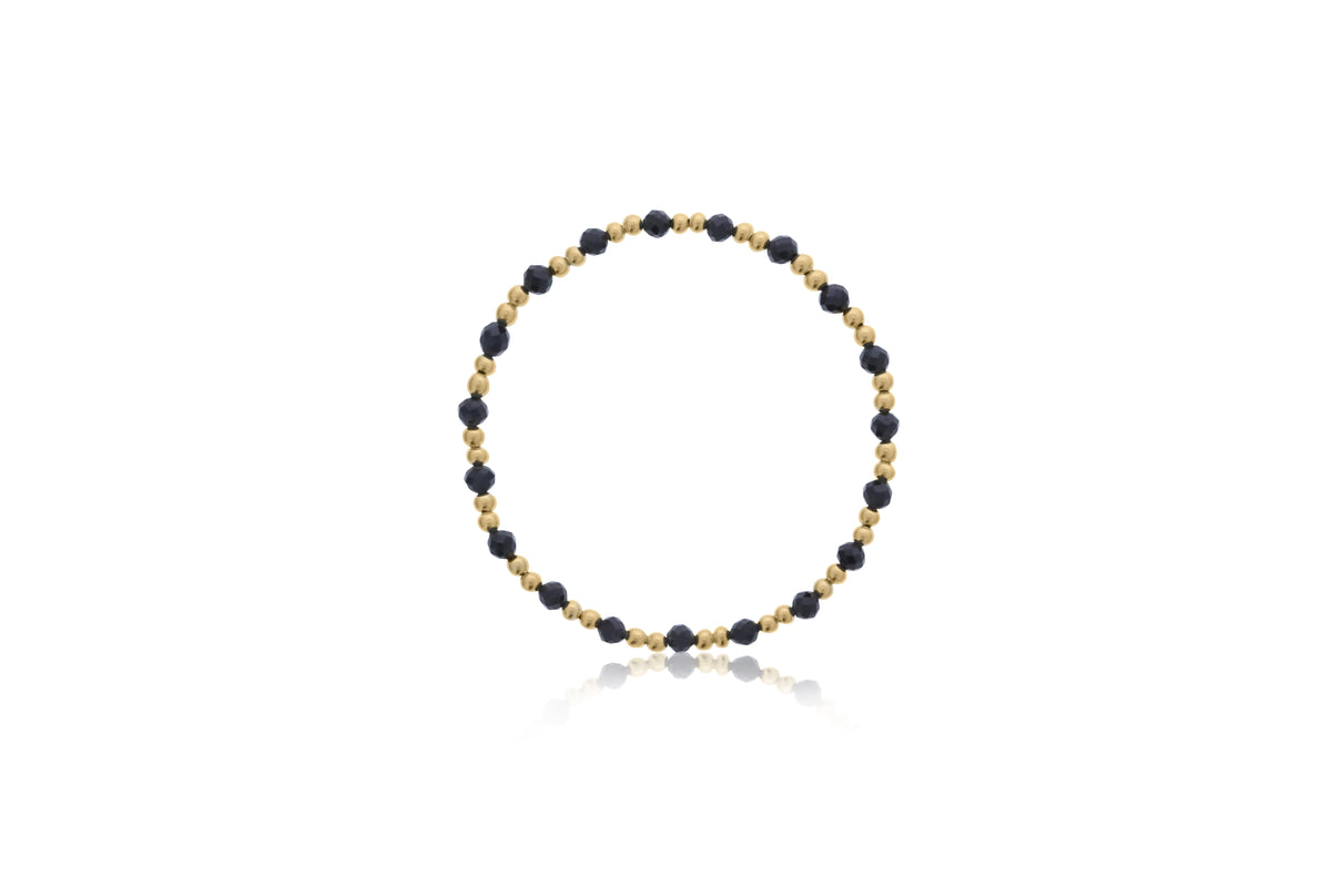 Dee Berkley 2x1 3mm Gold Filled & 4mm Faceted Black Agate Bead Bracelet