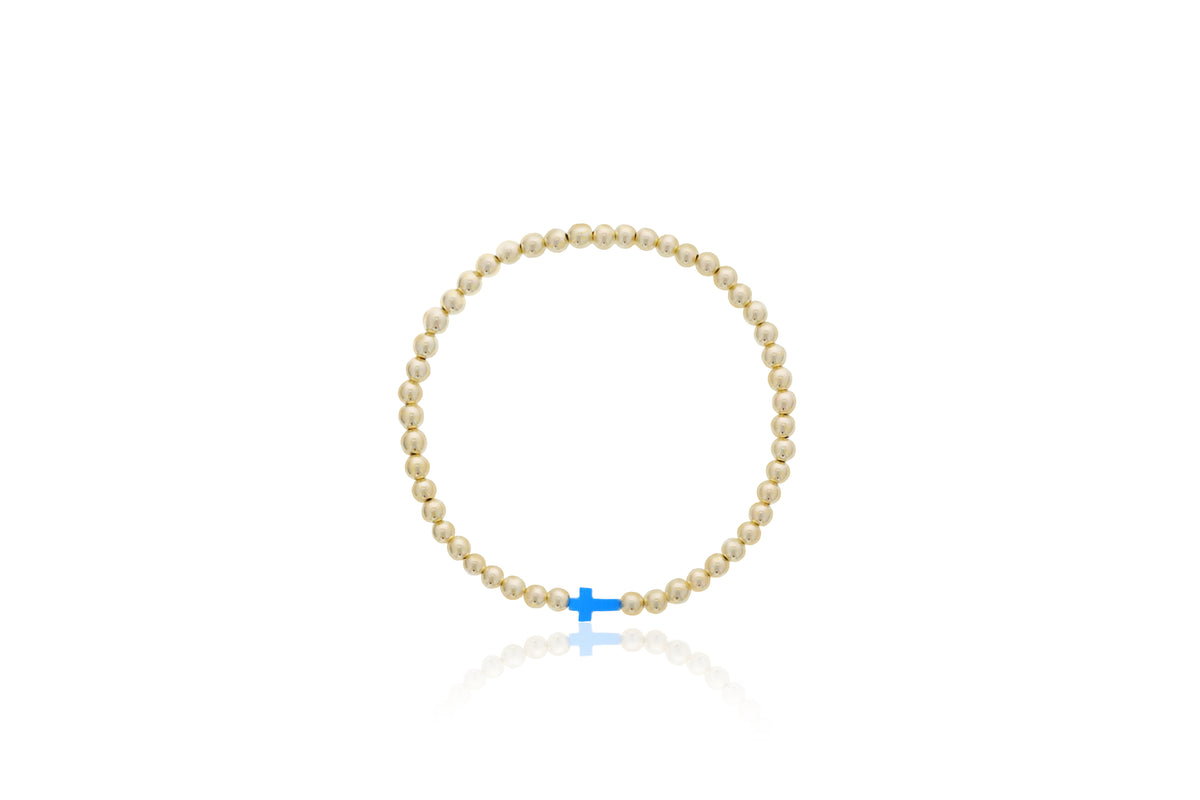 Dee Berkley Small Turquoise Cross & 4mm Gold Filled Bead Bracelet