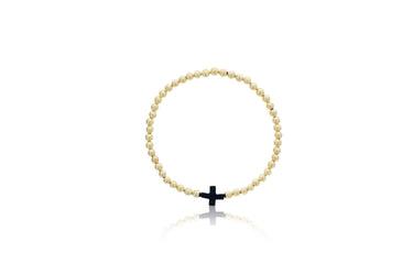 Dee Berkley Black Onyx Cross & 4mm Gold Filled Bead Bracelet
