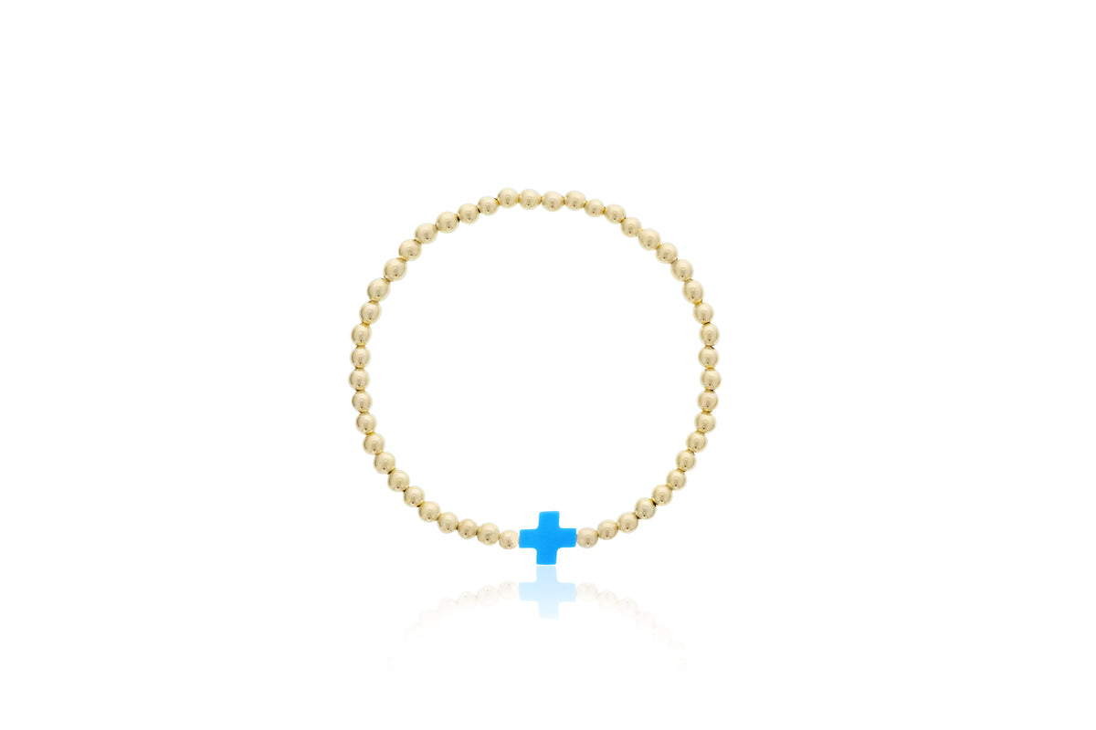 Dee Berkley Turquoise Cross & 4mm Gold Filled Bead Bracelet