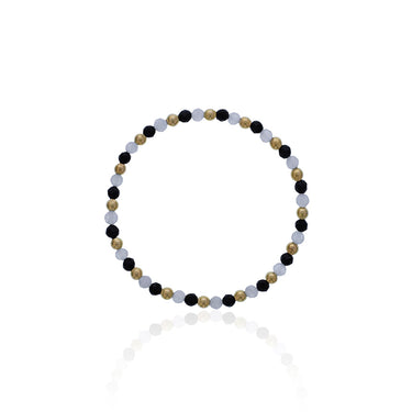 Dee Berkley 4mm Shiny Black Agate, Moonstone & Gold Filled Bead Bracelet