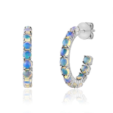 14Kt White Gold Ethiopian Opal Hoop Earrings