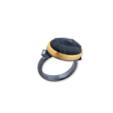 Lika Behar 24Kt Gold & Oxidized Sterling Silver Rosecut Labradorite, Black Onyx, Diamonds "Deck" Ring