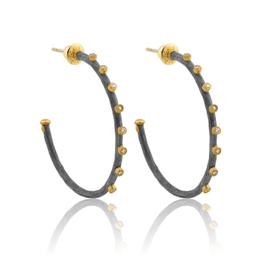 Lika Behar 24Kt Gold & Oxidized Sterling Silver Diamond "Dima" Hoop Earrings