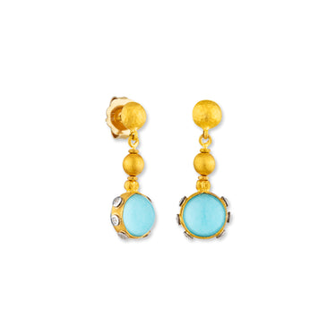 Lika Behar 24K Gold "Earthy & Sky" Round Crystal Quartz & Turquoise Earrings