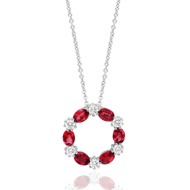 14Kt White Gold Ruby and Diamond Circle Pendant