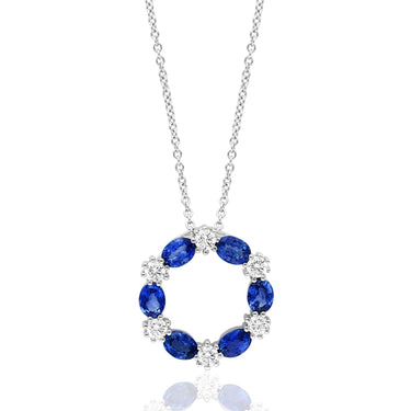 14Kt White Gold Blue Sapphire and Diamond Circle Pendant