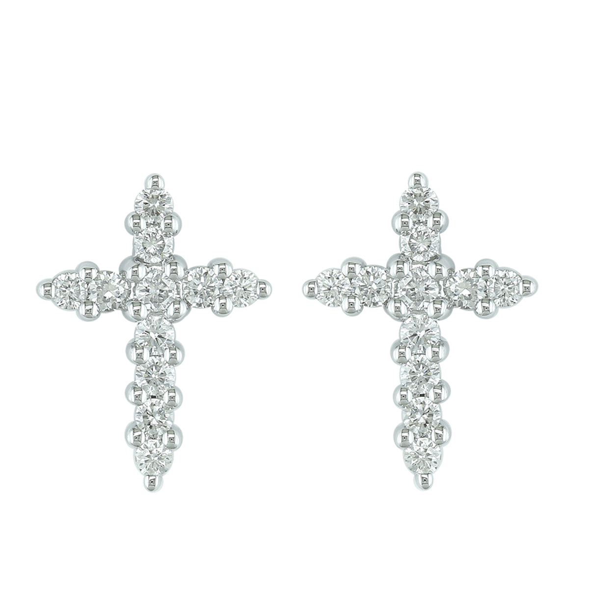 14Kt White Gold Diamond Cross Earrings