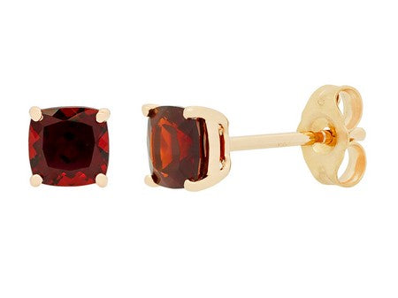 14Kt Yellow Gold Cushion Garnet Stud Earrings